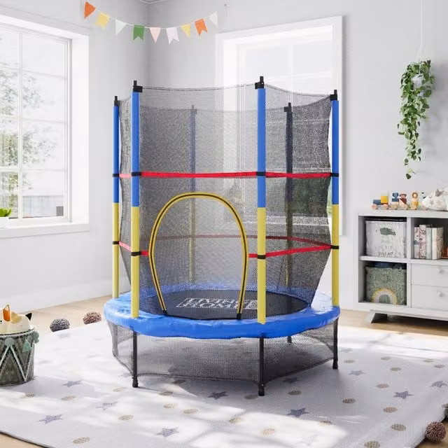 Kidkid Mini Trampoline with Blue and Yellow Safety Net Enclosure