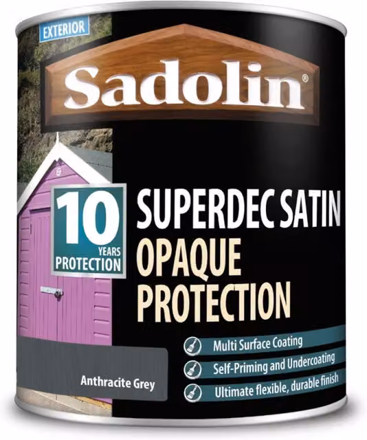 Sadolin Supderdec Opaque Water-Based Wood Protection, Anthracite Grey, 1 l
