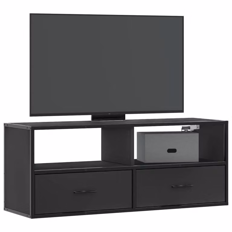 Berkfield Home Modern Black TV Cabinet in Engineered Wood and Metal, W: 100 cm, D: 31 cm, H: 39.5 cm