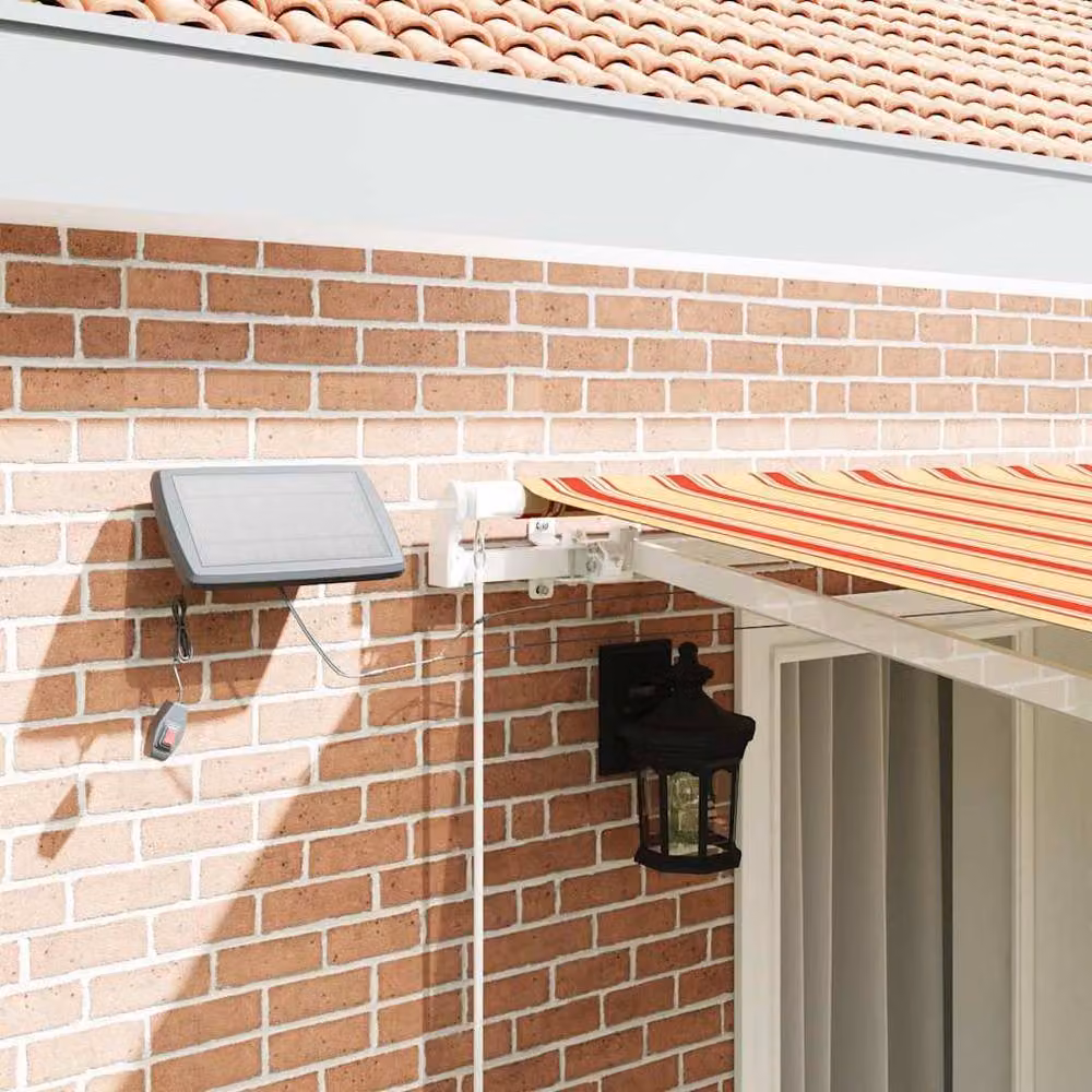 Berkfield Home Manual Retractable Polyester Awning with LED, Yellow and Orange Striped, W: 400 cm, D: 300 cm – 4