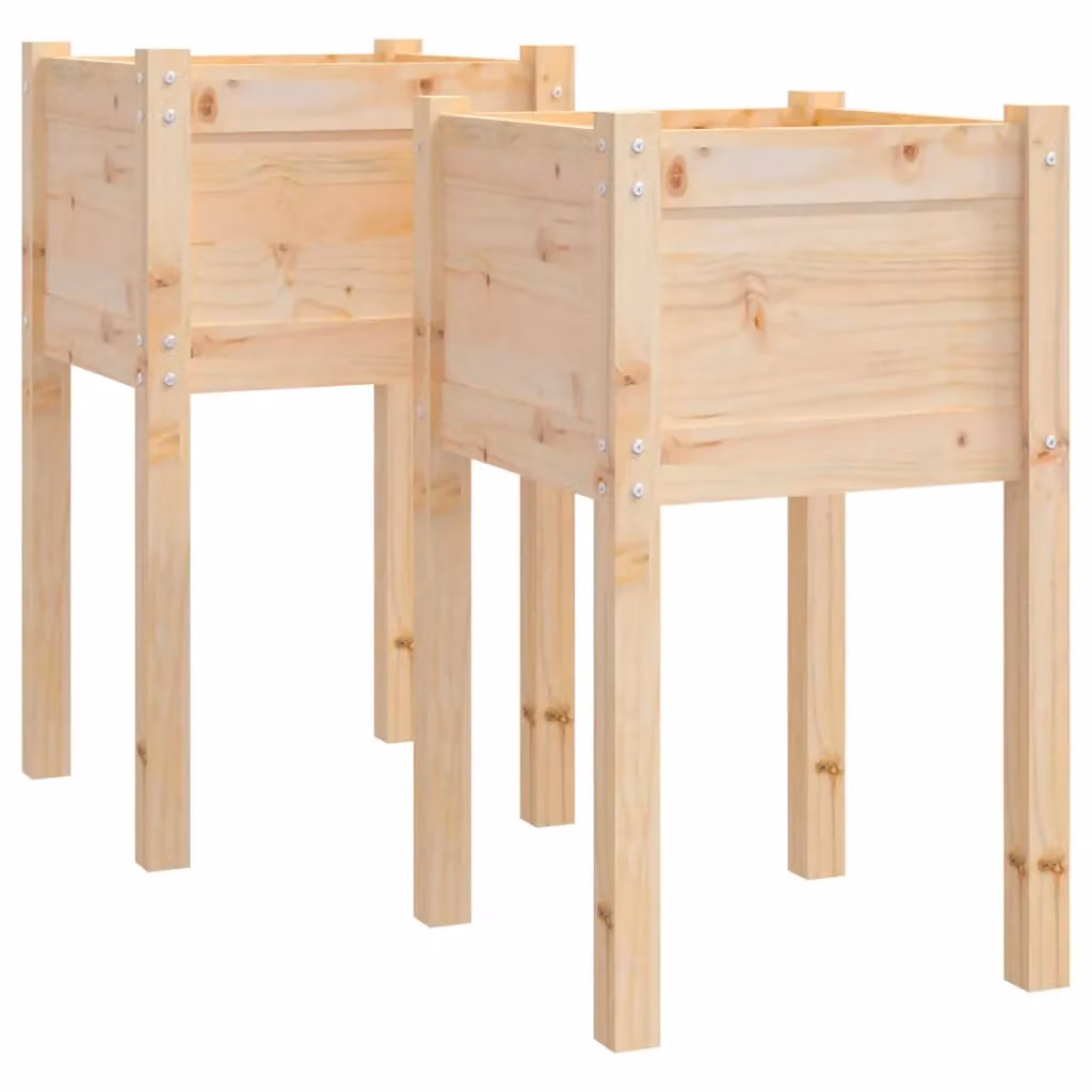 Berkfield Home Garden Planter Set of 2 in Brown and Beige Wood, W/D/H: 40 x 40 x 70 cm – 2