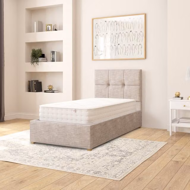 Aspire Caine Upholstered Cotton Ottoman Storage Bed in Grey, Single, W/D/H: 90 x 200 cm