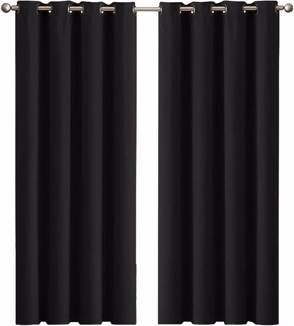 VOGREX 2 Pack Black Eyelet Blockout Curtain Panels