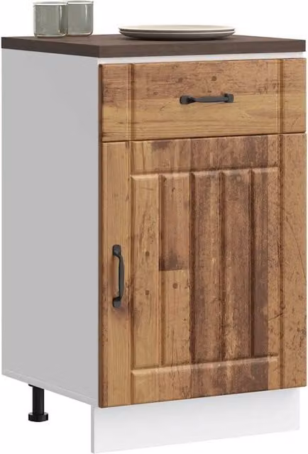 Berkfield Home Lucca Rustic Brown Freestanding Kitchen Sink Base Cabinet with Hinged Doors and Internal Shelves