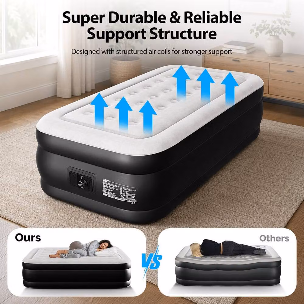 EONLION Black Single Inflatable Air Bed with Built-in Electric Pump, W/D/H: 90 x 190 x 46 cm – 3