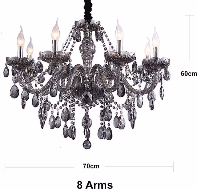 Genuine K9 Smoky Grey Crystal Chandelier in Metal with Adjustable Suspension, Diameter: 70 cm