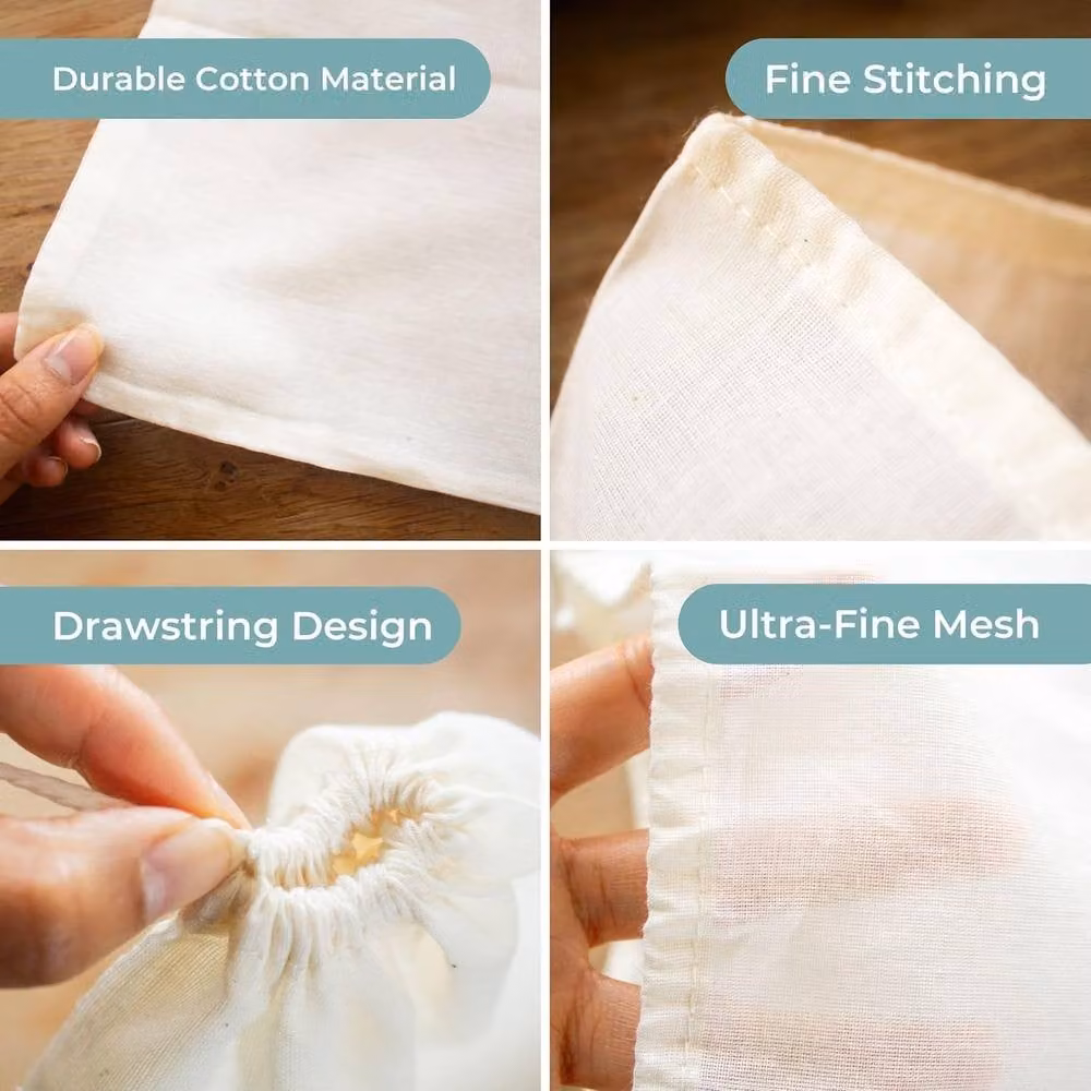 volila Reusable White Cotton Muslin Cloths with Fine Mesh and Drawstring – 2