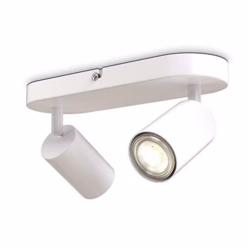 B.K.Licht White Metal Ceiling Spotlight Bar with 2 Adjustable GU10 Sockets – 1
