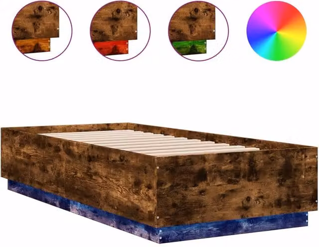 Berkfield Home Modern Bed Frame with LED Under-Bed Lighting and USB Charging Port in Smoked Oak Brown, W: 100 cm, L: 200 cm