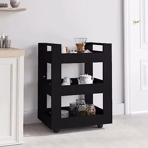 vidaXL Kitchen Trolley in Black with 3 Shelves, W/D/H: 60 x 45 x 80 cm – 2