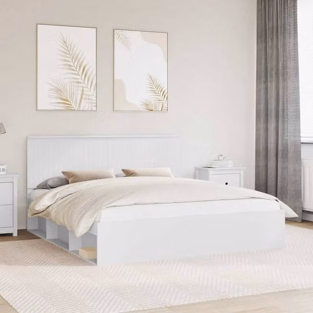 Berkfield Home Modern White Bed Frame with Headboard in Pine and Engineered Wood, W/D/H: 180 x 200 cm