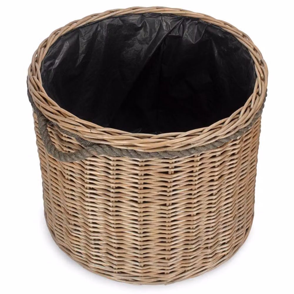 Red Hamper Round Willow Patio Planter with Black Plastic Lining in Brown – 2