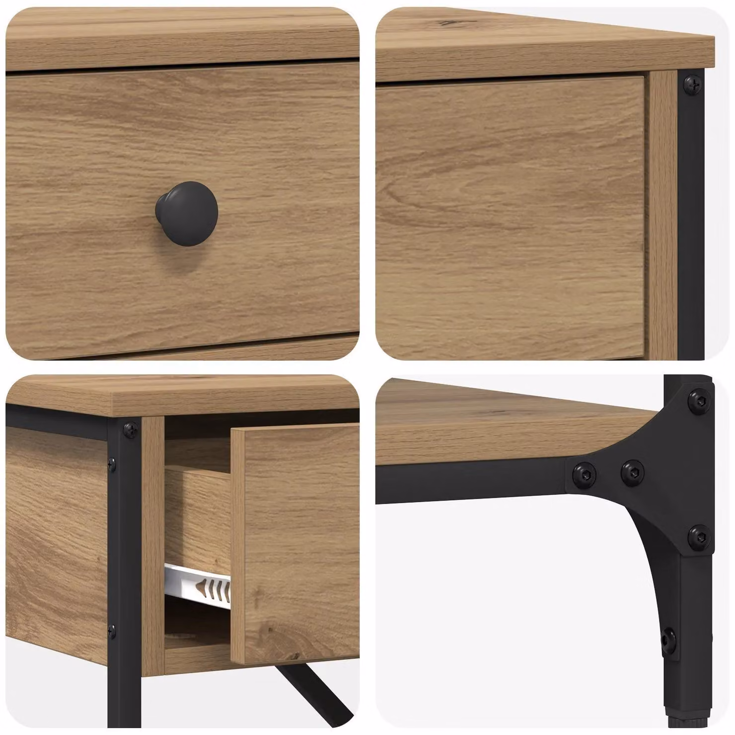 Berkfield Home Artisan Oak Console Table in Brown and Black, W/D/H: 100 x 34.5 x 75 cm – 4