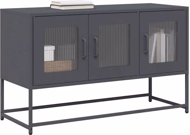 Berkfield Home Anthracite TV Cabinet in Black Cold-rolled Steel, W/D/H: 100.5 x 39 x 60.5 cm – 1