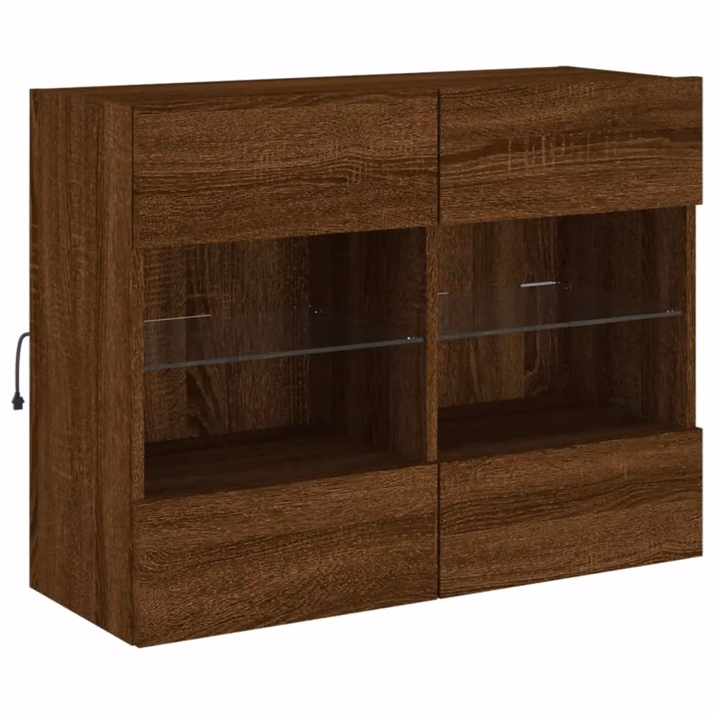 Berkfield Home Modern Wall Mounted TV Cabinet with LED Lighting and Internal Shelves, Brown Oak, W: 78.5 cm, D: 30 cm, H: 60.5 cm – 3
