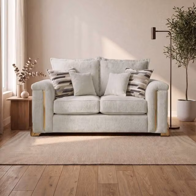 Somnior Deco Arch 2 Seater Sofa in Light Grey Columbus Sherpa Fabric
