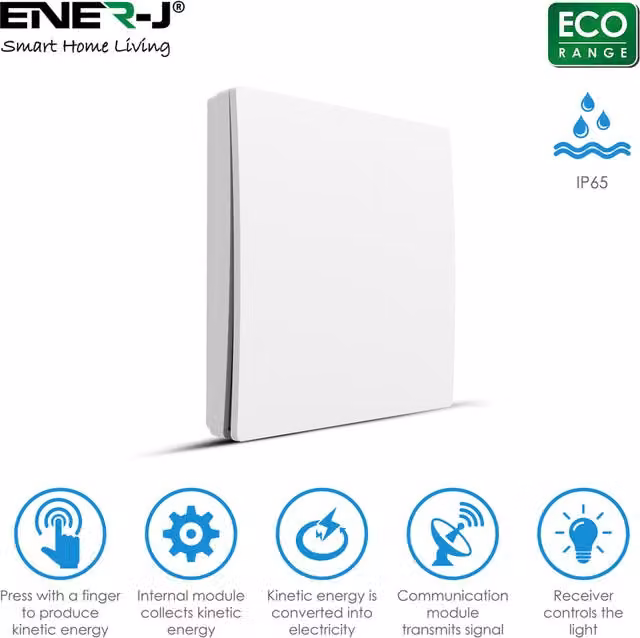ENERJ ECO Series Wireless Kinetic 1 Gang Switch in White