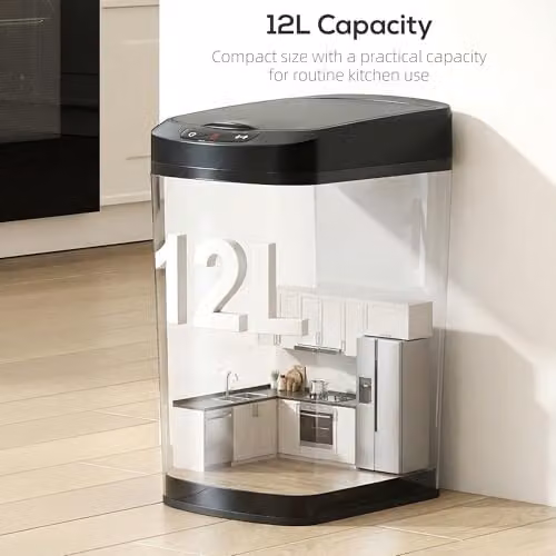 HOMCOM 12L Automatic Touchless Motion Sensor Kitchen Bin, Black, W/D/H: 28 x 41 x 22 cm – 5