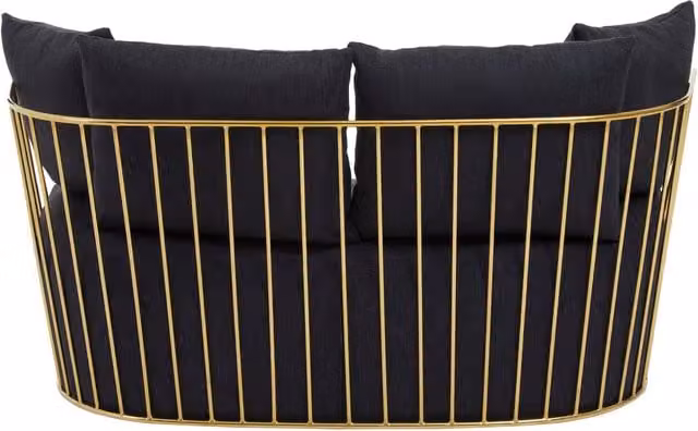 Orsina Azalea Two Seat Black Fabric Sofa with Gold Details and Scatter Cushions