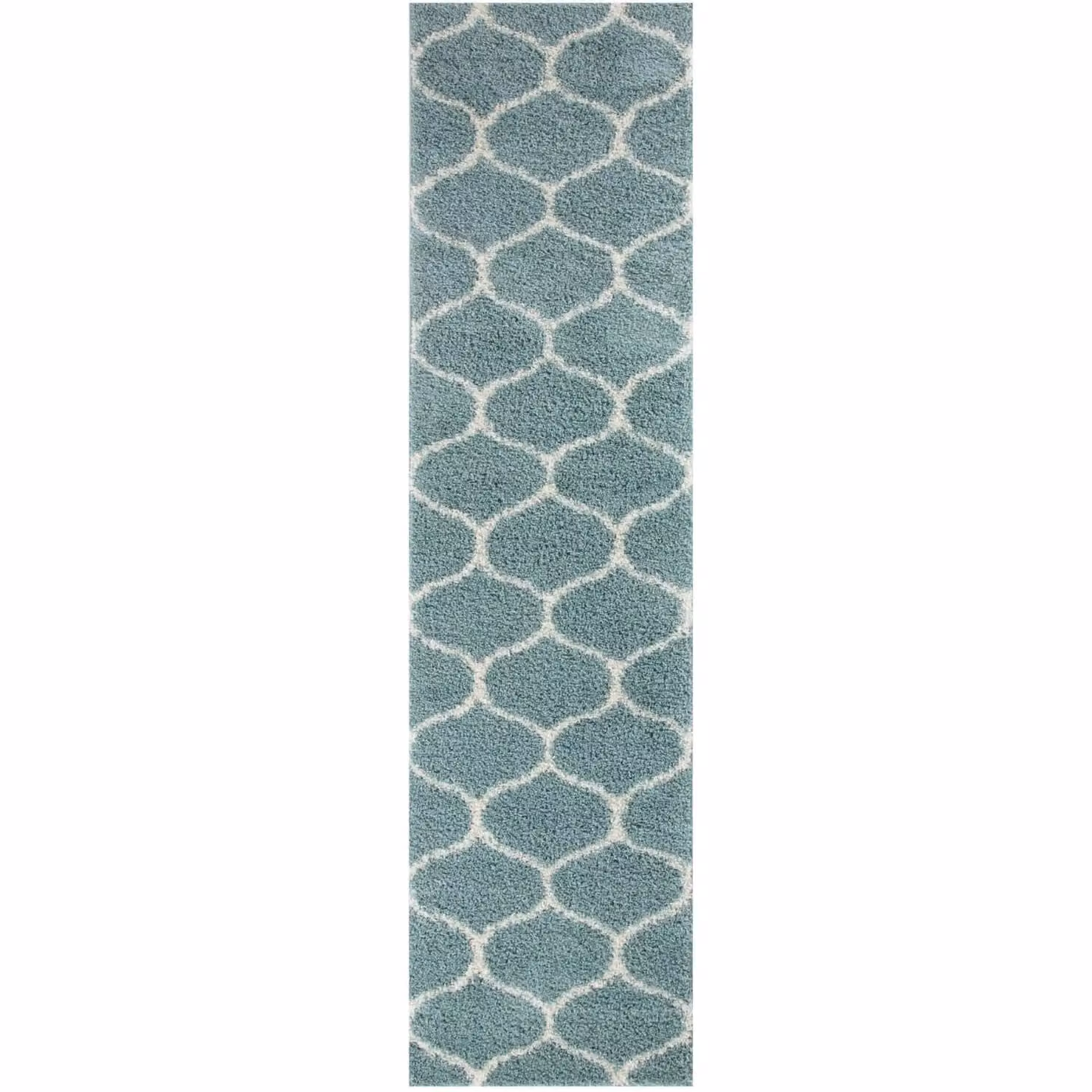 THE RUGS Moroccan Soft High Pile Shaggy Trellis Rug, Duck Egg Blue, W: 160 cm, D: 230 cm – 4