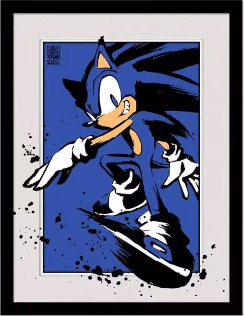 Sonic the Hedgehog Abstract Splattered Framed Paper Poster in Blue – 1