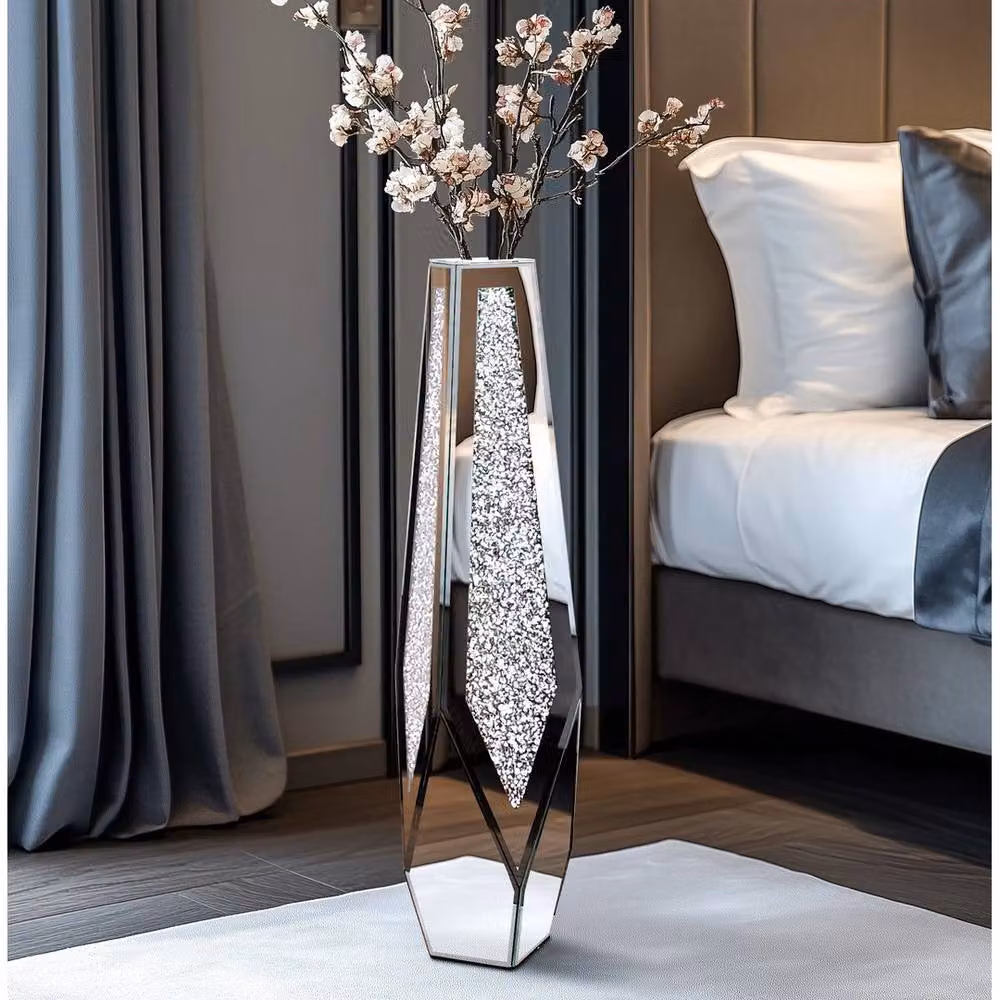 FLAVORA Elegant Silver Glass Floor Vase, Height: 100 cm, Width: 15 cm – 2