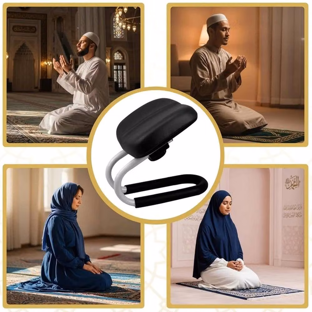 VOGREX Adjustable Portable Meditation Prayer Stool in Black with Metal Frame and Synthetic Leather – 3