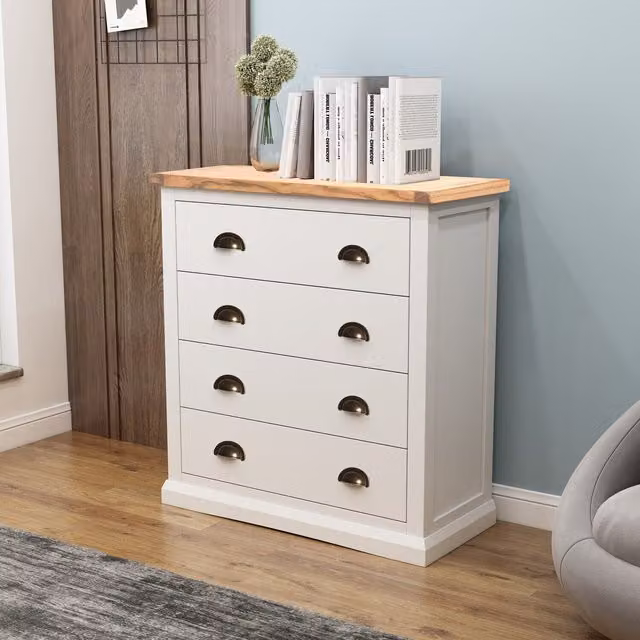 Cabinet Bits Cosenza 4 Drawer Chest in Off-White with Gold Handles