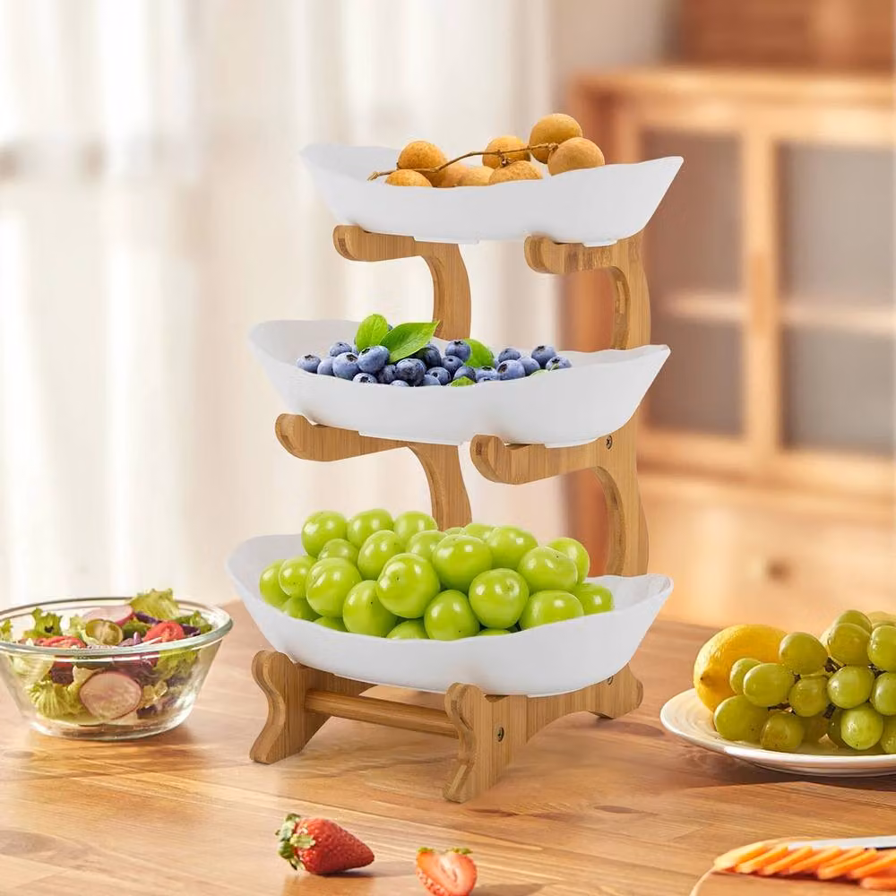 Havendro 3-Tier Multicolour and White Fruit Bowl Serving Set with Stand and Cake Tray Rack – 2