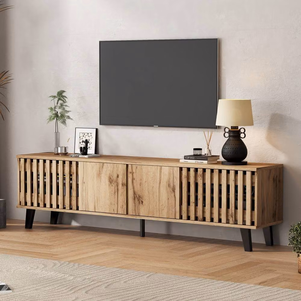 Rolipo Modern Wood TV Console and Sideboard Buffet Set in Brown – 4