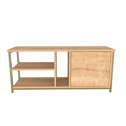 DECOROTIKA Neola Modern TV Stand Console Cabinet in Gold and Oak, W: 120 cm, D: 35 cm, H: 51 cm