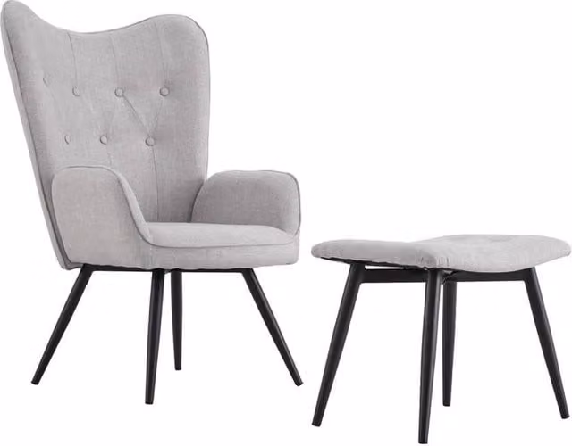 Kelvenix Curved Backrest Lounge Chair with Matching Footstool in Grey – 1