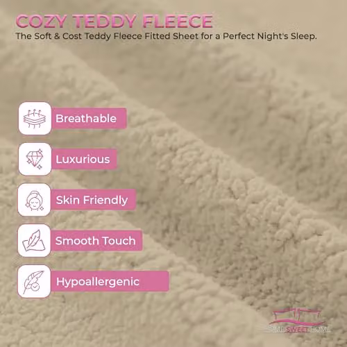Snug City Teddy Fleece Extra Deep Fitted Sheet, Beige, Super King, W/D/H: 200 x 200 x 30 cm – 4