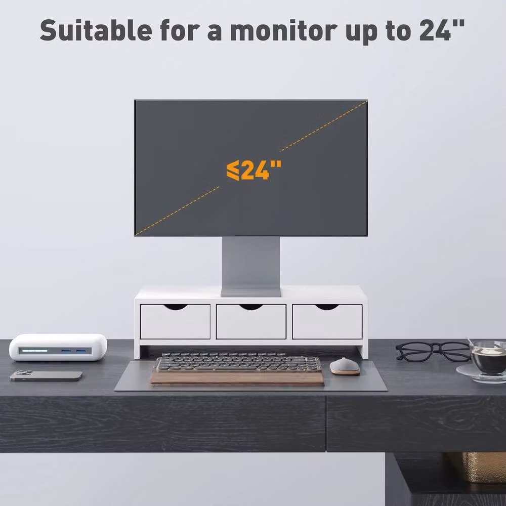 Kelvenix Monitor Stand Riser with 3 Drawers for Laptop in White – 3