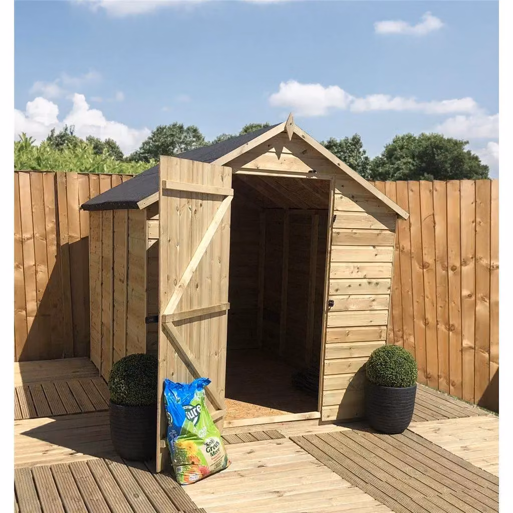 Marlborough Pressure Treated Low Eaves Apex Garden Shed with Single Door in Brown – 2