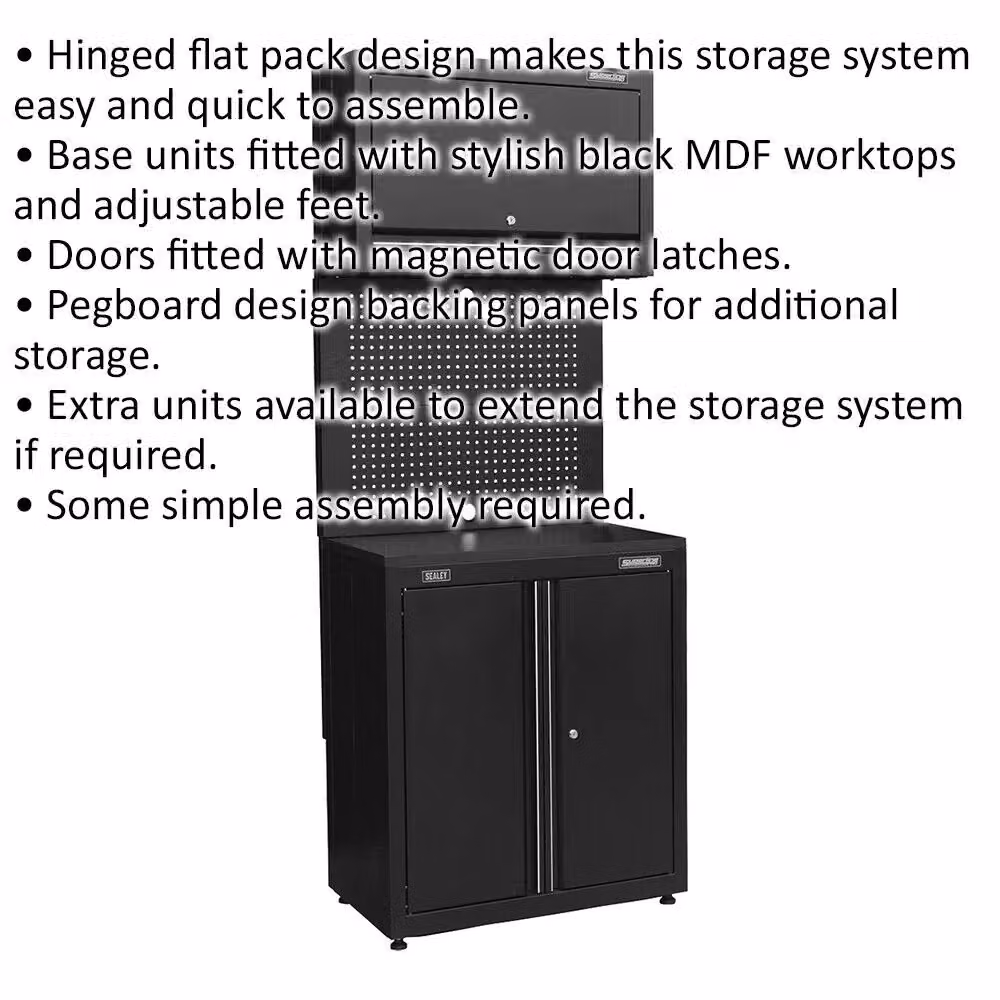 Loops Modular Base and Wall Cabinet in Black and Multicolour with MDF Worktop and Pegboard – 2
