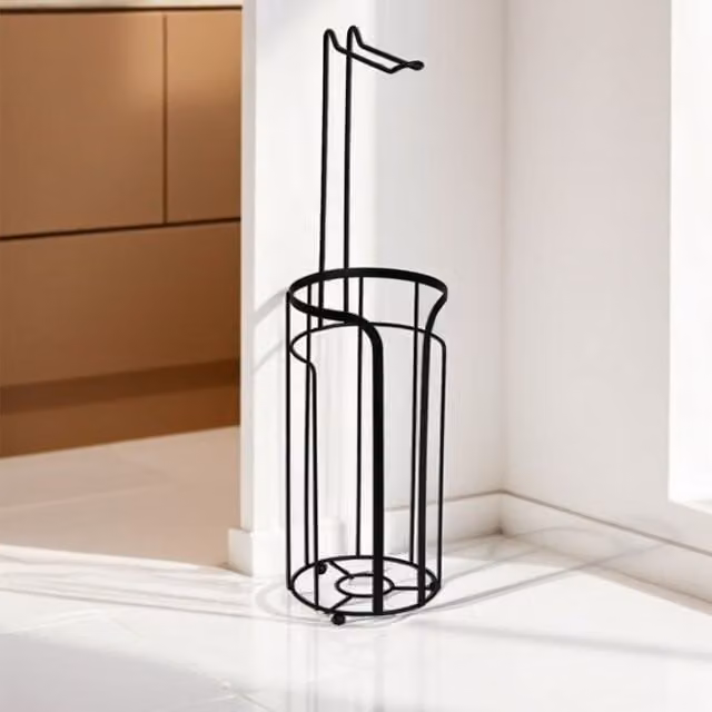 Showerdrape Dante Freestanding Toilet Roll and Spare Paper Holder Combination in Black