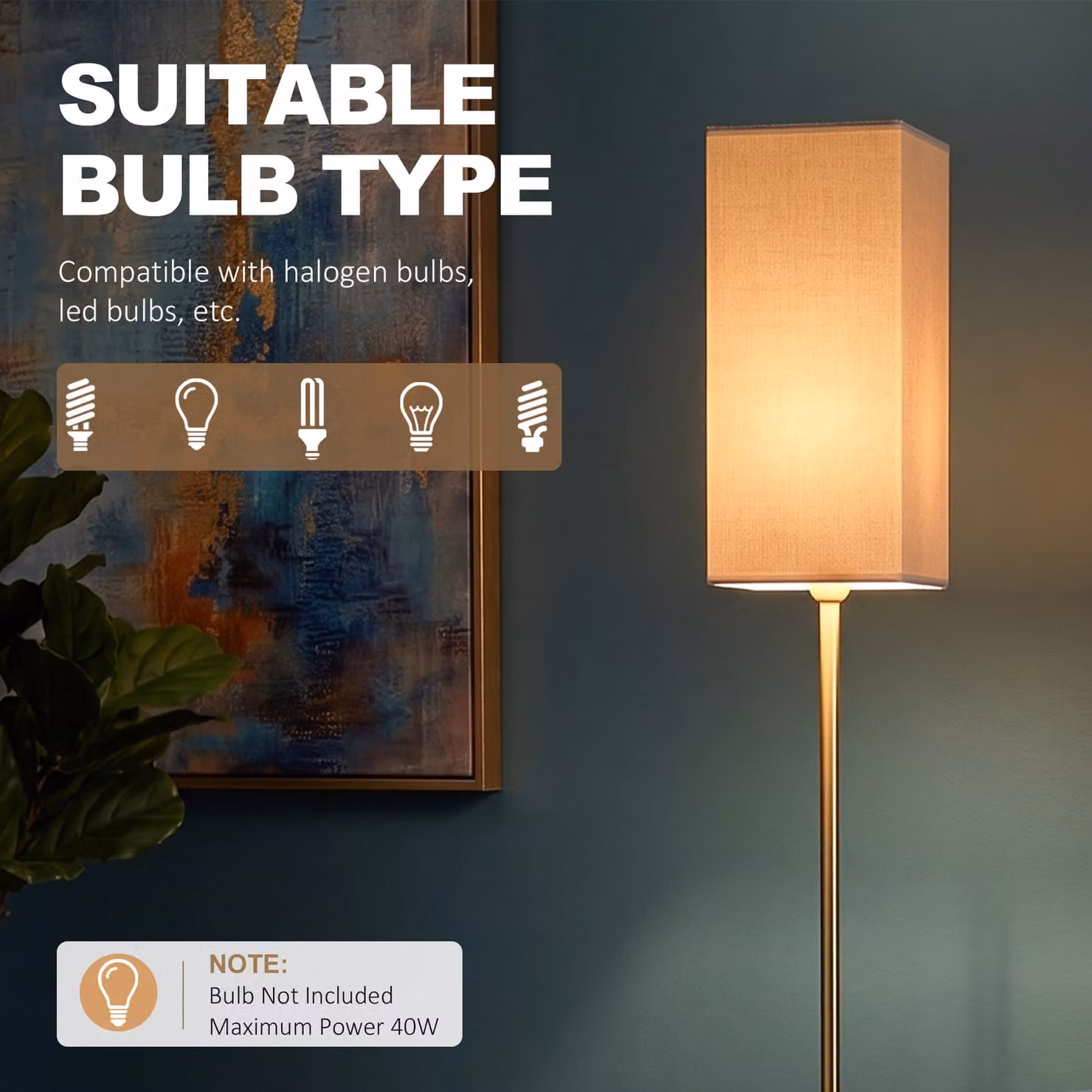 HOMCOM Modern Gold Floor Lamp with White Fabric Shade and Foot Switch – 5