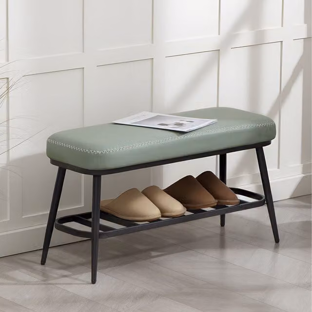 HOMCOM Green PU Leather Shoe Storage Bench for Entryway and Hallway