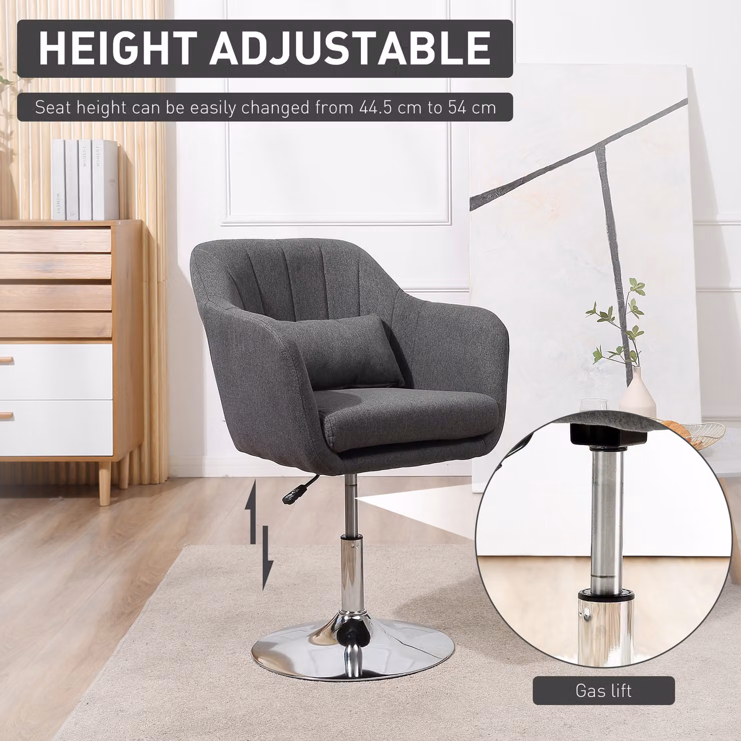 HOMCOM Retro Grey Linen Swivel Tub Chair with Metal Frame and Armrests – 4
