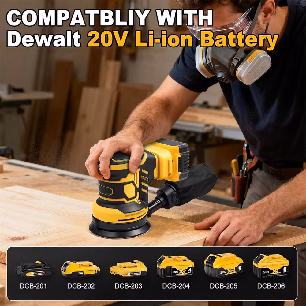 Ventryn 6-Speed 125mm Brushless Orbital Sander Tool for 18V Rechargeable Battery, Yellow/Multicolour – 5