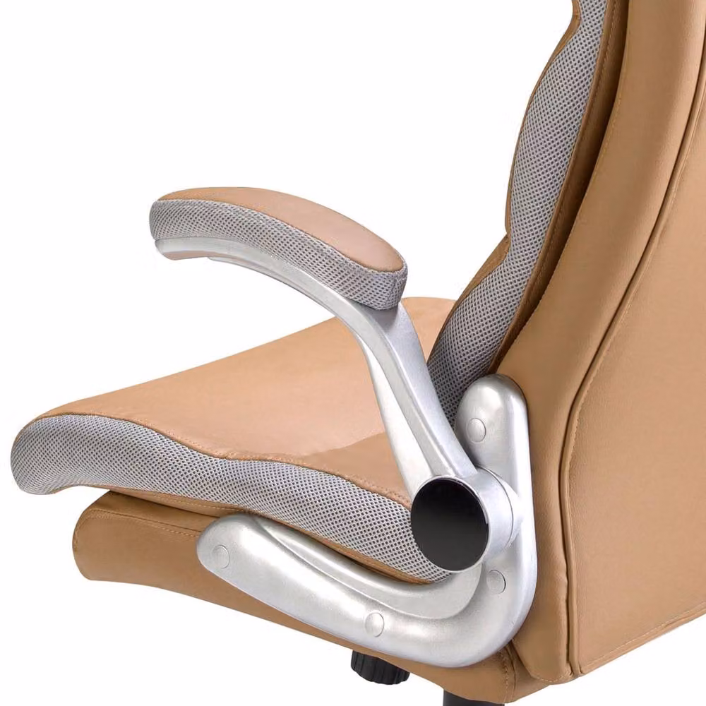 Angel Cerda Brown Synthetic Leatherette Swivel Office Task Chair with Headrest and Armrests – 4