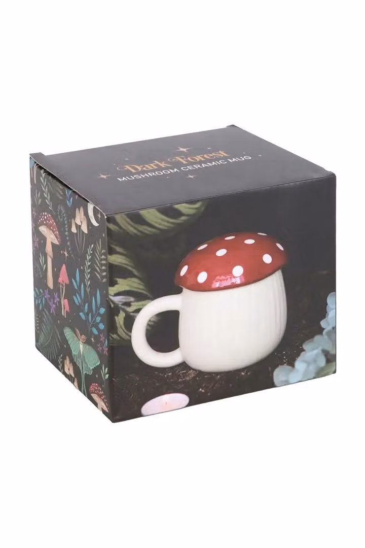 KDMD Mushroom Shaped Ceramic Mug in Beige and Red with Dotted Pattern, 380 ml – 2