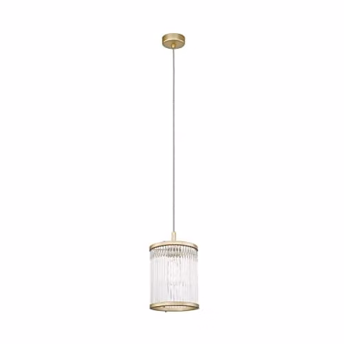 Zumaline Sergio Cylindrical Pendant Ceiling Light in Gold and Transparent Glass with E14 Bulb Holder