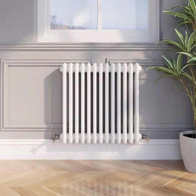 Temprazo White Steel Double Bar Column Radiator H: 60.5 cm, W: 30 cm, D: 10 cm