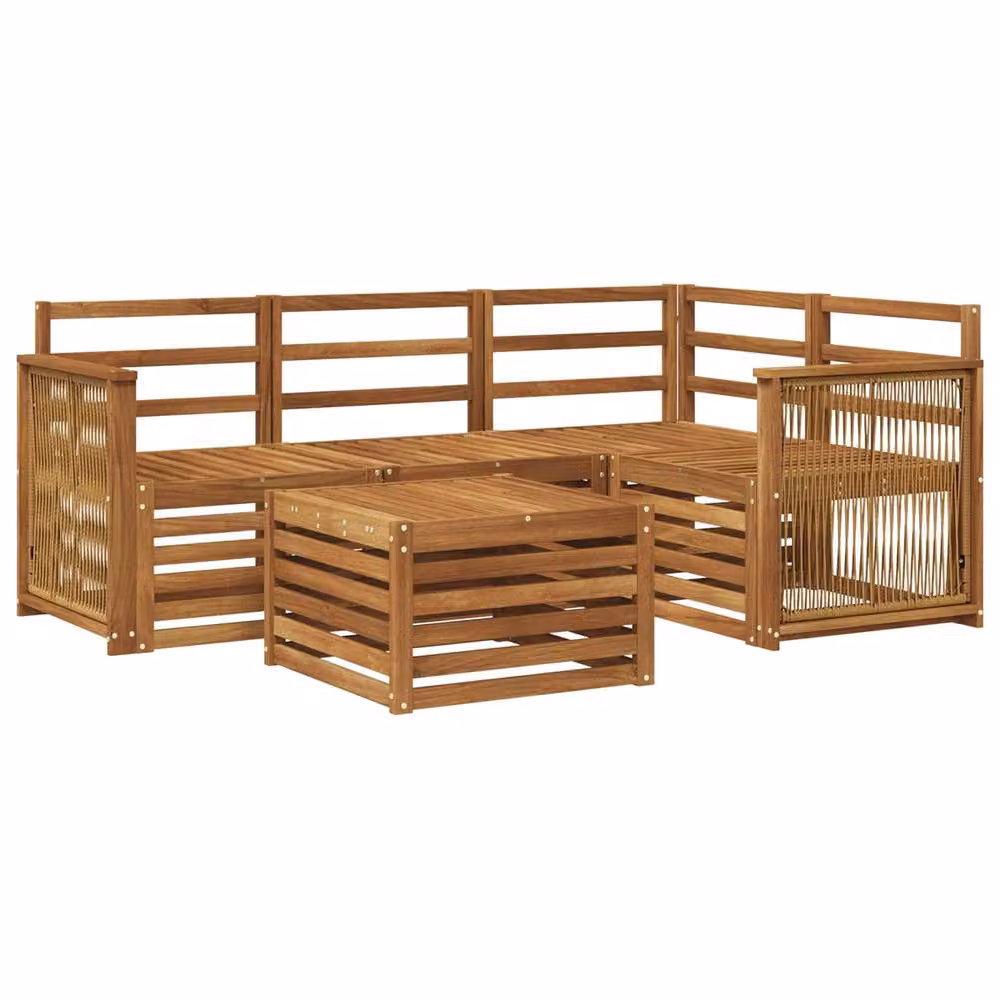Berkfield Home 5 Piece L-Shape Outdoor Sofa Set in Brown with Acacia Wood Frame and UV-Resistant Polyester Cushions, W/D/H: 59 x 59 x 37 cm – 2