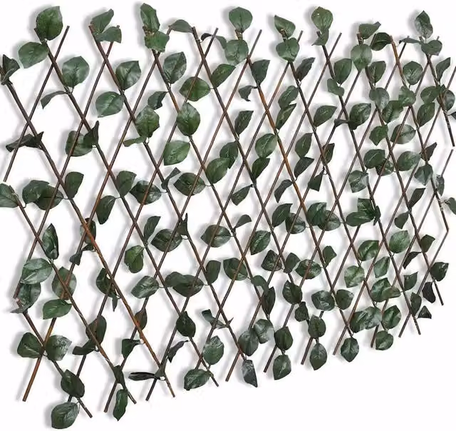Berkfield Home Extendable Willow Trellis Fence with Artificial Leaves, 5 Pieces, Brown, H 180 cm x W 90 cm