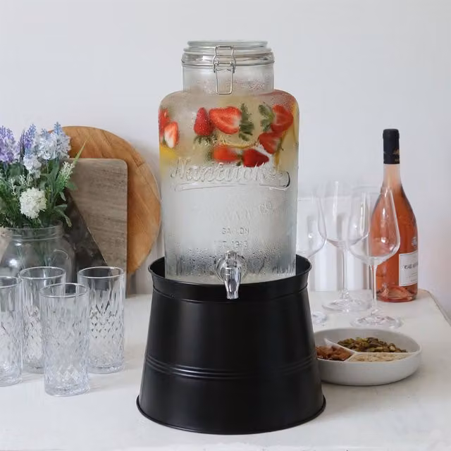 Rink Drink Glass Drinks Dispenser with Tap and Bucket Stand, 6.5 l, Black