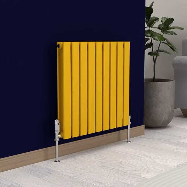 Lux Heat Flat Horizontal Double Steel Radiator in Sunflower Yellow, W: 63 cm, H: 60 cm
