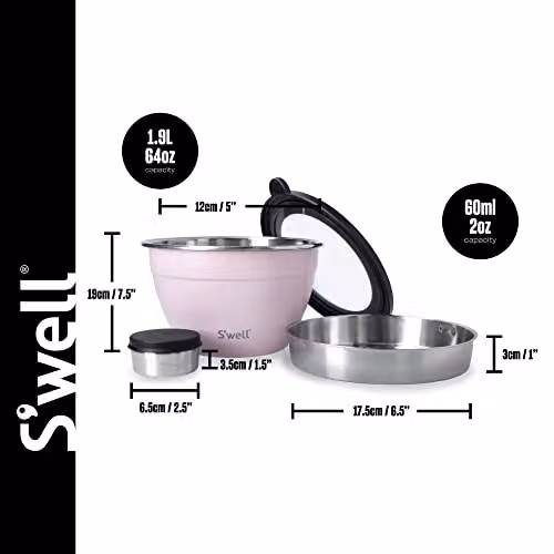 S'well Pink Salad Bowl Kit with Condiment Container and Removable Tray, 1.9l – 2